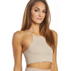 Free People Movement High Neck Leopard Yoga Sports Bra Pink Combo