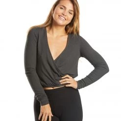 CLOTHING Spiritual Gangster Ballet Rib Surplice Top Vintage Black