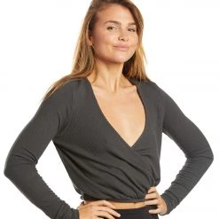 CLOTHING Spiritual Gangster Ballet Rib Surplice Top Vintage Black 10 CLOTHING Spiritual Gangster Ballet Rib Surplice Top Vintage Black