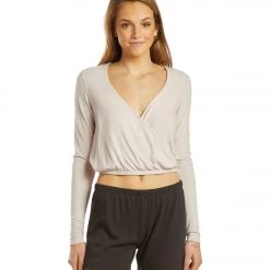 Spiritual Gangster Ballet Rib Surplice Top Faded Quartz CLOTHING