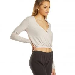 Spiritual Gangster Ballet Rib Surplice Top Faded Quartz CLOTHING