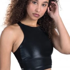 CLOTHING DYI High Neck Shine Elevate Racer Yoga Sports Bra Black