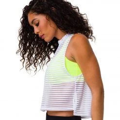 CLOTHING Onzie Edge Yoga Tank White Stripe Mesh
