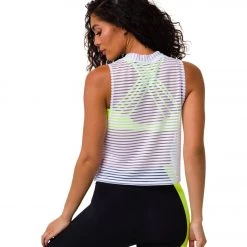 CLOTHING Onzie Edge Yoga Tank White Stripe Mesh