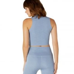 CLOTHING Beyond Yoga Heather Rib Square Neck Cropped Yoga Tank Top Serene Blue Heather