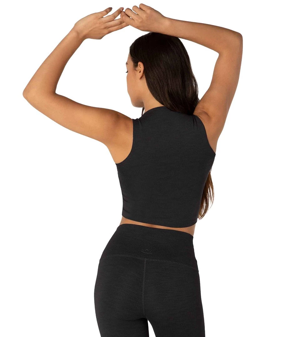 Beyond Yoga Heather Rib Square Neck Cropped Yoga Tank Top Black 5 Beyond Yoga Heather Rib Square Neck Cropped Yoga Tank Top Black