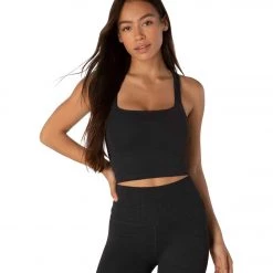 Beyond Yoga Heather Rib Square Neck Cropped Yoga Tank Top Black 13 Beyond Yoga Heather Rib Square Neck Cropped Yoga Tank Top Black