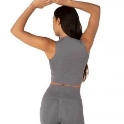Beyond Yoga Heather Rib Square Neck Cropped Yoga Tank Top Gray Heather CLOTHING