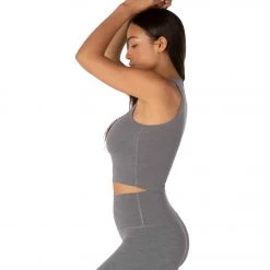 Beyond Yoga Heather Rib Square Neck Cropped Yoga Tank Top Gray Heather CLOTHING