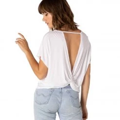 Beyond Yoga Twist Goodbye Cropped Yoga Tee White