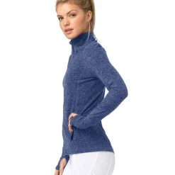 CLOTHING Beyond Yoga Spacedye Fitted Mock Neck Jacket Serene/Hazy Blue