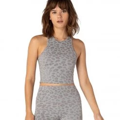 Beyond Yoga Leopard Studio Cropped Yoga Tank Top Gray