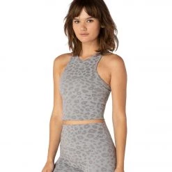 Beyond Yoga Leopard Studio Cropped Yoga Tank Top Gray