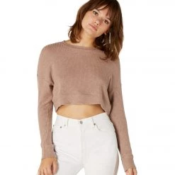 CLOTHING Beyond Yoga In Line Cropped Yoga Pullover Tinted Rose Heather