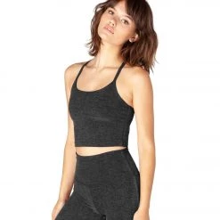 NEW ARRIVALS Beyond Yoga Spacedye Slim Racerback Cropped Tank Black/Charcoal