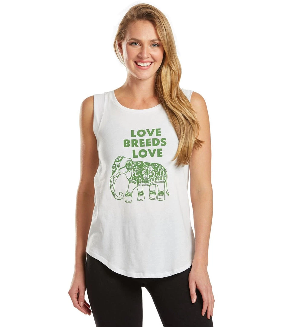 SuperLoveTees Love Breeds Love Elephant Yoga Muscle Tee White CLOTHING 3 SuperLoveTees Love Breeds Love Elephant Yoga Muscle Tee White CLOTHING
