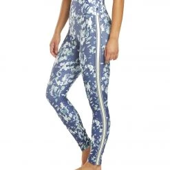 Marika Joanne Track Yoga Leggings Crown Blue Chopped Floral Long Leggings