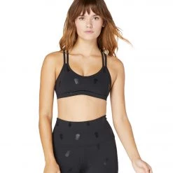 Beyond Yoga Tropical Double Back Yoga Sports Bra Black Shiny Black Pineapples CLOTHING