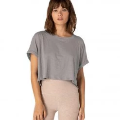 Beyond Yoga Never Been Boxy Cropped Yoga Tee Latte Heather CLOTHING