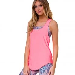 CLOTHING Onzie Lightweight Glossy Flow Yoga Tank Top Neon Coral
