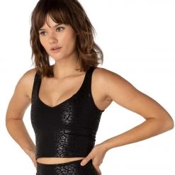 Beyond Yoga Back Flip Crop Yoga Tank Black/Shiny Black Leopard