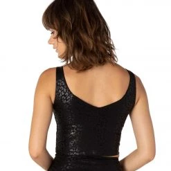 Beyond Yoga Back Flip Crop Yoga Tank Black/Shiny Black Leopard