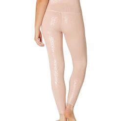 CLOTHING Beyond Yoga Shiny Leopard High Waisted 7/8 Yoga Leggings Tinted Rose/Iridescent Clear Leopard