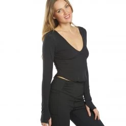 Free People Bow Down Long Sleeve Yoga Top Black CLOTHING 10 Free People Bow Down Long Sleeve Yoga Top Black CLOTHING