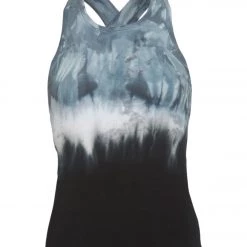 Hard Tail Printed Open Back Support Tank Top Navy/White Rainbow Horizon