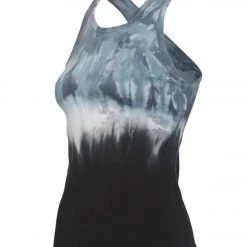 Hard Tail Printed Open Back Support Tank Top Navy/White Rainbow Horizon