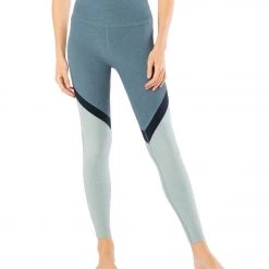 Beyond Yoga Tri-Panel Spacedye High Waisted 7/8 Yoga Leggings Stormy Blue/Nocturnal Navy/Sage Brush CLOTHING