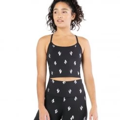 Beyond Yoga Slim Racerback Cropped Yoga Tank Black Silver Dizzy Cactus