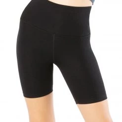 CLOTHING Beyond Yoga Heather Rib High Waisted Biker Shorts Black Heather