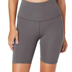 Beyond Yoga Heather Rib High Waisted Biker Shorts Gray Heather CLOTHING