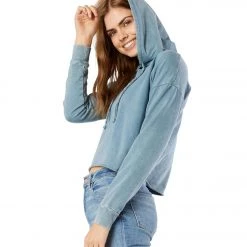 Beyond Yoga Hey Chambray Washed Terry Cropped Hoodie Washed Stormy Blue CLOTHING