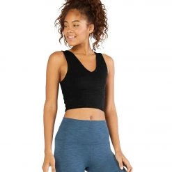 CLOTHING Beyond Yoga Heather Rib Go To Cropped Yoga Tank Black Heather