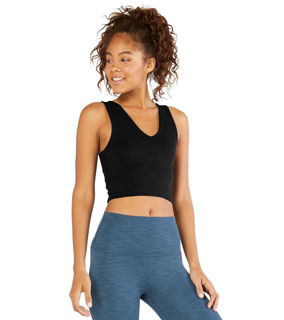 CLOTHING Beyond Yoga Heather Rib Go To Cropped Yoga Tank Black Heather 3 CLOTHING Beyond Yoga Heather Rib Go To Cropped Yoga Tank Black Heather