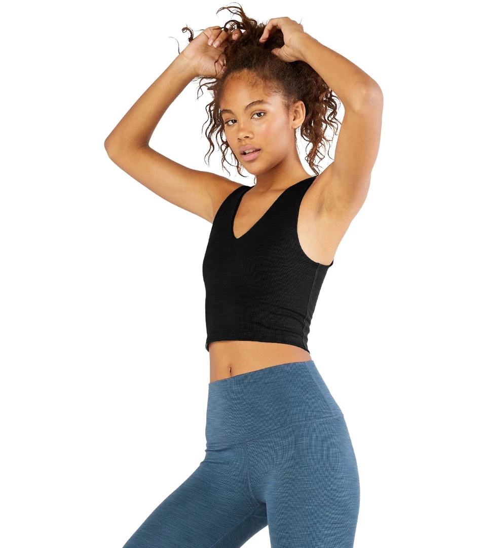 CLOTHING Beyond Yoga Heather Rib Go To Cropped Yoga Tank Black Heather 4 CLOTHING Beyond Yoga Heather Rib Go To Cropped Yoga Tank Black Heather