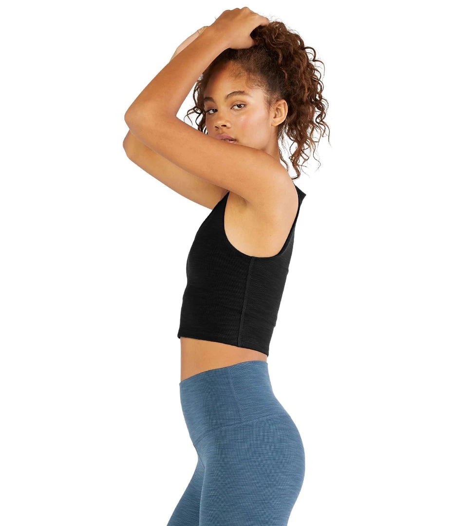 CLOTHING Beyond Yoga Heather Rib Go To Cropped Yoga Tank Black Heather 5 CLOTHING Beyond Yoga Heather Rib Go To Cropped Yoga Tank Black Heather