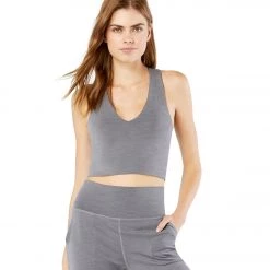 CLOTHING Beyond Yoga Heather Rib Go To Cropped Yoga Tank Gray Heather