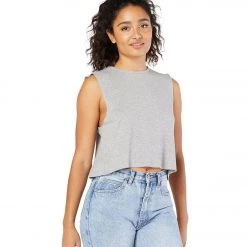 CLOTHING Beyond Yoga Rib Jersey Over The Top Cropped Muscle Yoga Tank Light Heather Gray