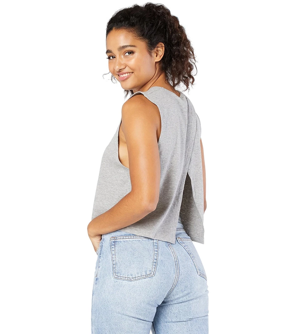 CLOTHING Beyond Yoga Rib Jersey Over The Top Cropped Muscle Yoga Tank Light Heather Gray 5 CLOTHING Beyond Yoga Rib Jersey Over The Top Cropped Muscle Yoga Tank Light Heather Gray