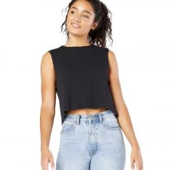 Beyond Yoga Rib Jersey Over The Top Cropped Muscle Yoga Tank Black