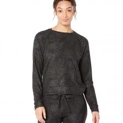 Beyond Yoga Hacci Favorite Raglan Crew Yoga Pullover Black Wild Cat CLOTHING