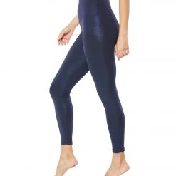 Beyond Yoga Twinkle High Waisted 7/8 Yoga Leggings Shiny Nocturnal Navy Twinkle CLOTHING