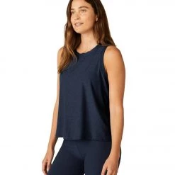 NEW ARRIVALS Beyond Yoga Featherweight Spacedye Balanced Muscle Yoga Tank Nocturnal Navy