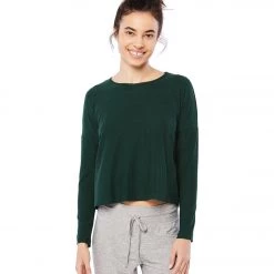CLOTHING Beyond Yoga Featherweight Morning Light Cropped Pullover Hunter Green-Nocturnal Navy
