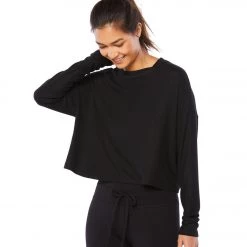 CLOTHING Beyond Yoga Luxe Lounger Brushed Up Cropped Pullover Black