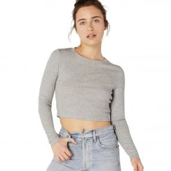 CLOTHING Beyond Yoga Rib Knit Jersey Keep In Line Cropped Pullover Light Heather Gray