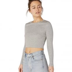 CLOTHING Beyond Yoga Rib Knit Jersey Keep In Line Cropped Pullover Light Heather Gray